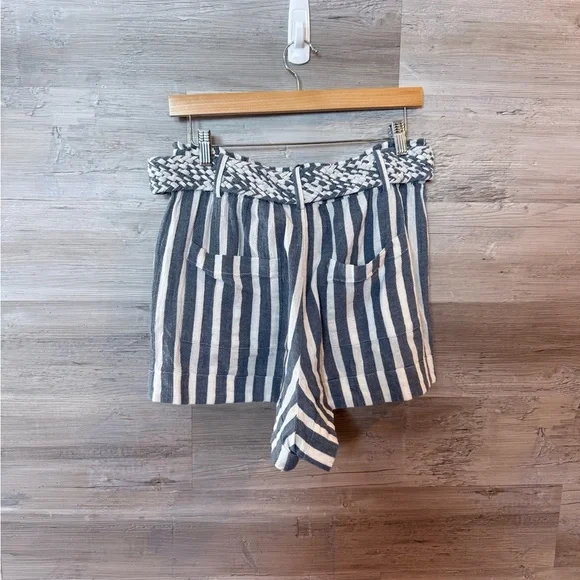 Show Me Your MuMu Overboard Shorts Sea Stripe Blue White Belted Linen Size M - Picture 3 of 8